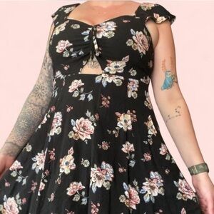 Xhilaration Black and Floral Babydoll Dress